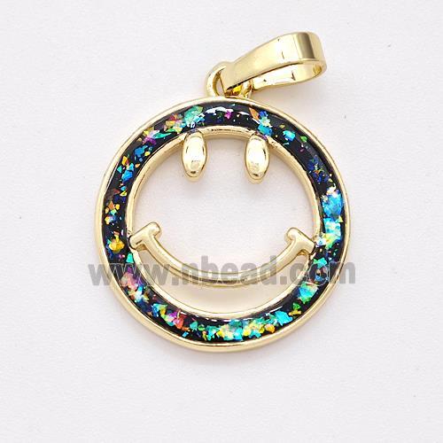 Copper Emoji Pendant Pave Fire Opal Smileface 18K Gold Plated