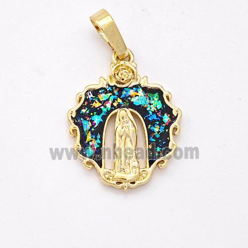 Jesus Charms Copper Pendant Pave Fire Opal 18K Gold Plated