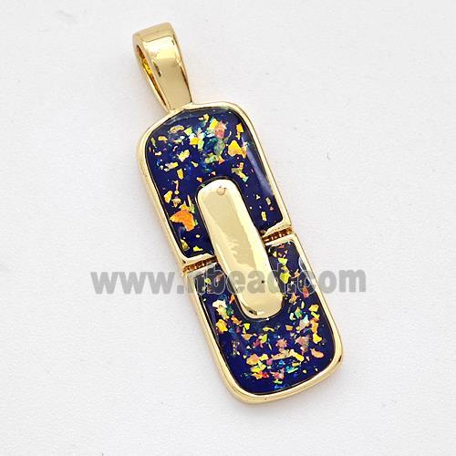 Copper Rectangle Pendant Pave Black Fire Opal 18K Gold Plated