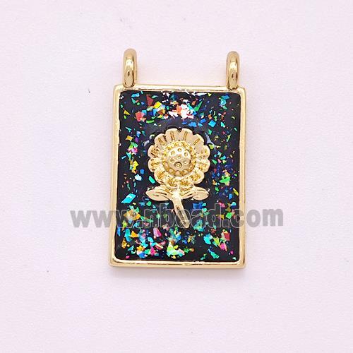 Copper Sunflower Pendant Pave Fire Opal Rectangle 2loops 18K Gold Plated