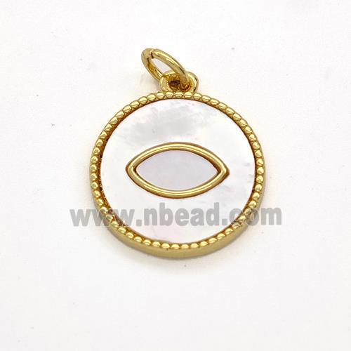 Copper Circle Eye Pendant Pave Shell 18K Gold Plated