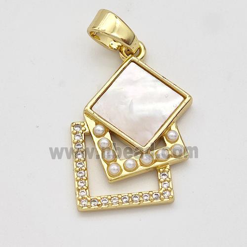 Copper Square Pendant Pave Shell 18K Gold Plated