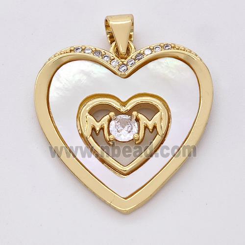 Copper Heart Pendant Pave Shell Zirconia MOM 18K Gold Plated