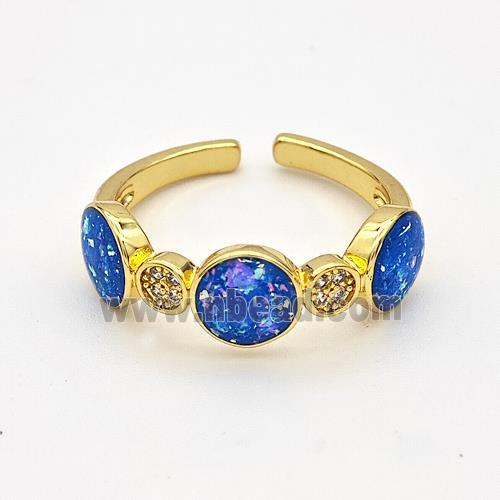 Copper Rings Pave Blue Fire Opal Zirconia 18K Gold Plated