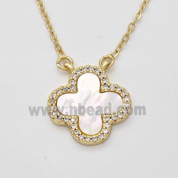 Copper Clover Necklace Pave Shell Zirconia 18K Gold Plated