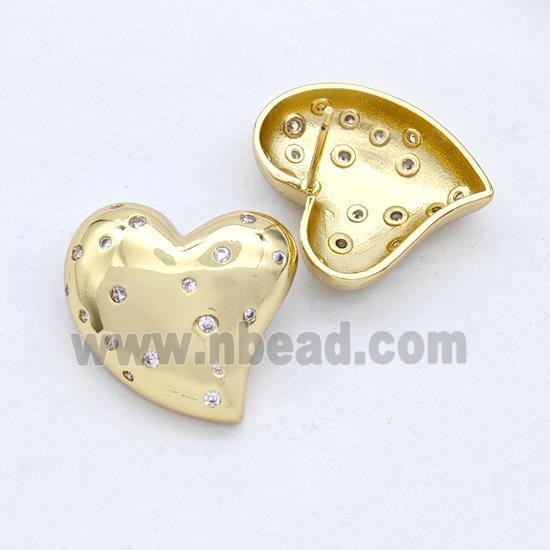 Copper Heart Stud Earring Micro Pave Zirconia Gold Plated