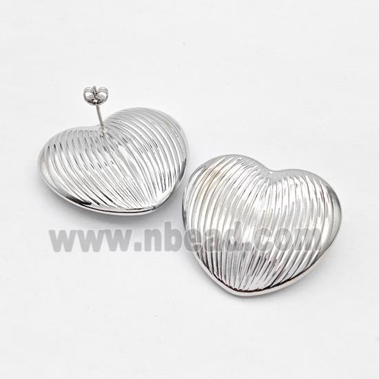 Copper Heart Stud Earrings Platinum Plated