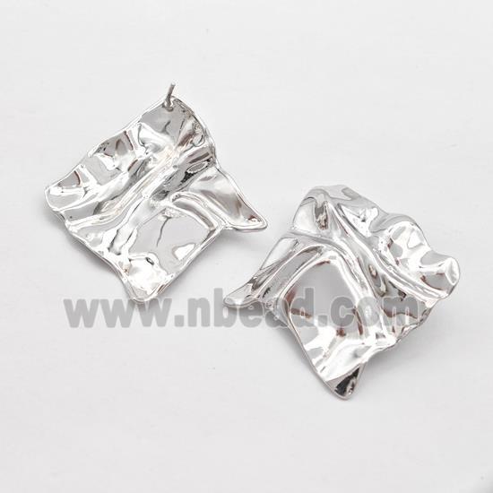 Copper Square Stud Earrings Hammered Platinum Plated