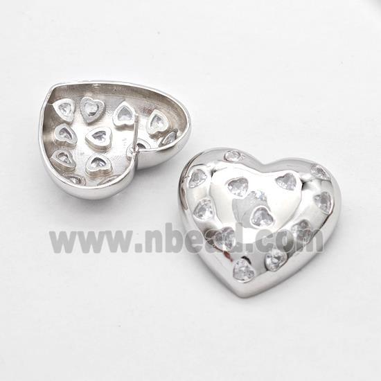 Copper Heart Stud Earrings Micro Pave Zirconia Platinum Plated