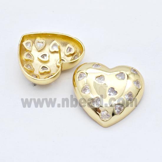 Copper Heart Stud Earrings Micro Pave Zirconia Gold Plated