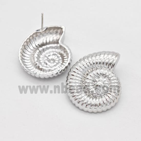 Copper Stud Earrings Nautilus Shell Platinum Plated