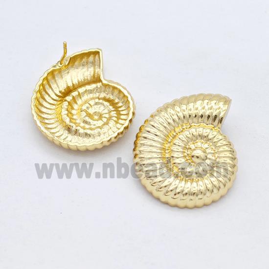 Copper Stud Earrings Nautilus Shell Gold Plated