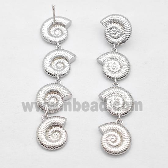 Copper Stud Earrings Nautilus Shell Platinum Plated