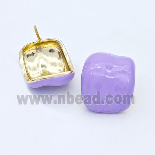 Copper Stud Earrings Lavender Enamel Gold Plated