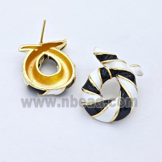 Copper Stud Earrings Awareness Ribbons White Black Enamel Gold Plated