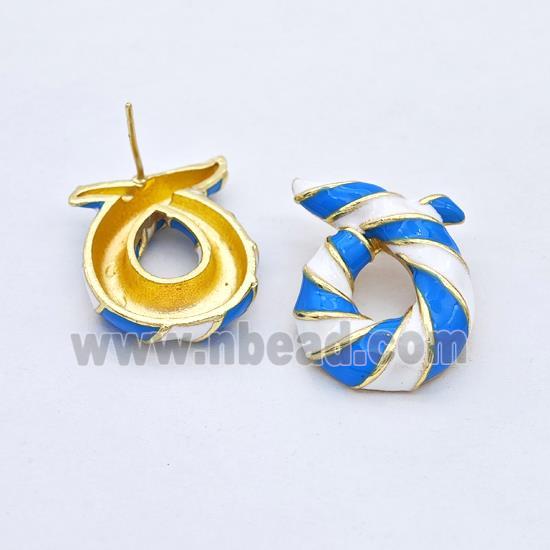 Copper Stud Earrings Awareness Ribbons White Blue Enamel Gold Plated