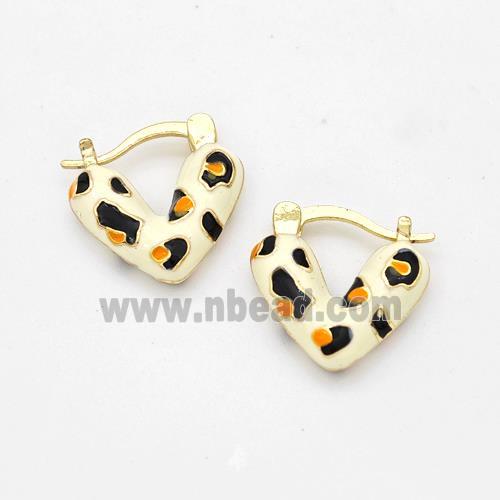 Copper Latchback Earrings Heart MilkYellow Enamel Gold Plated