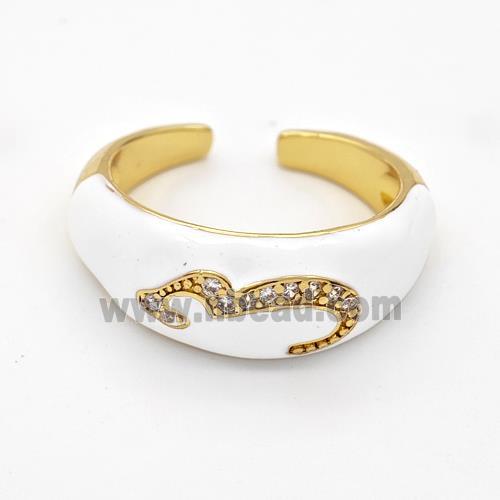 Copper Rings Pave Zirconia White Enamel Gold Plated