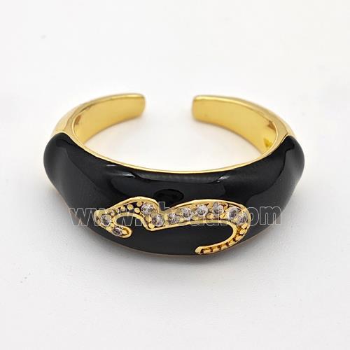 Copper Rings Pave Zirconia Black Enamel Gold Plated