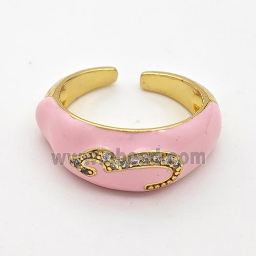 Copper Rings Pave Zirconia Pink Enamel Gold Plated