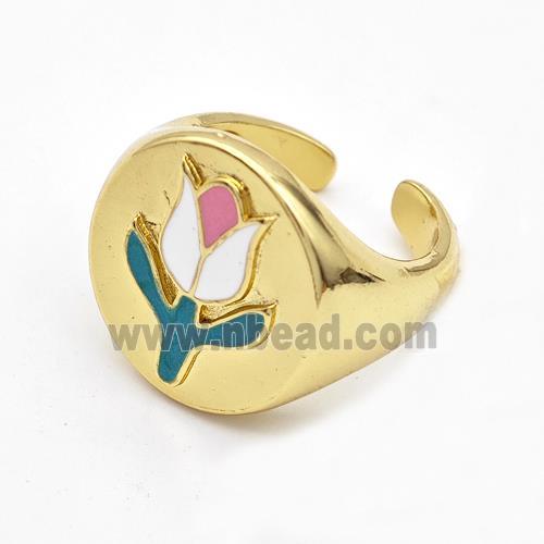 Copper Tulip Rings Enamel Flower Gold Plated