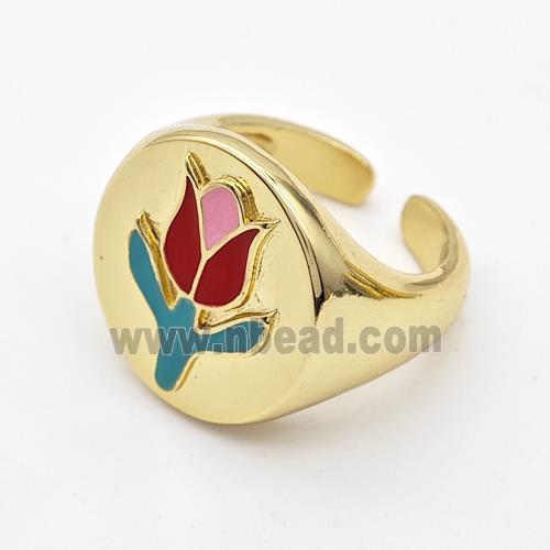 Copper Tulip Rings Enamel Flower Gold Plated