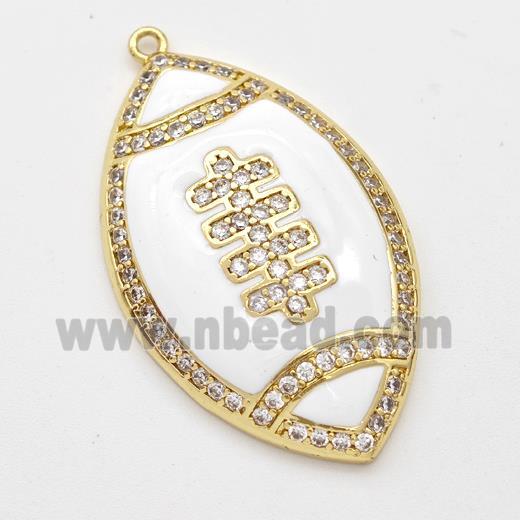 American Football Charms Copper Rugby Pendant Pave Zirconia White Enamel Sport Gold Plated