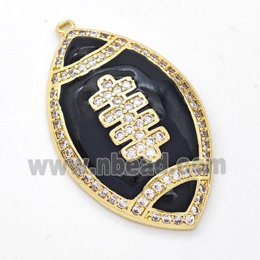 American Football Charms Copper Rugby Pendant Pave Zirconia Black Enamel Sport Gold Plated