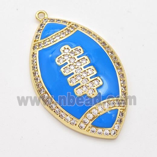 American Football Charms Copper Rugby Pendant Pave Zirconia Blue Enamel Sport Gold Plated