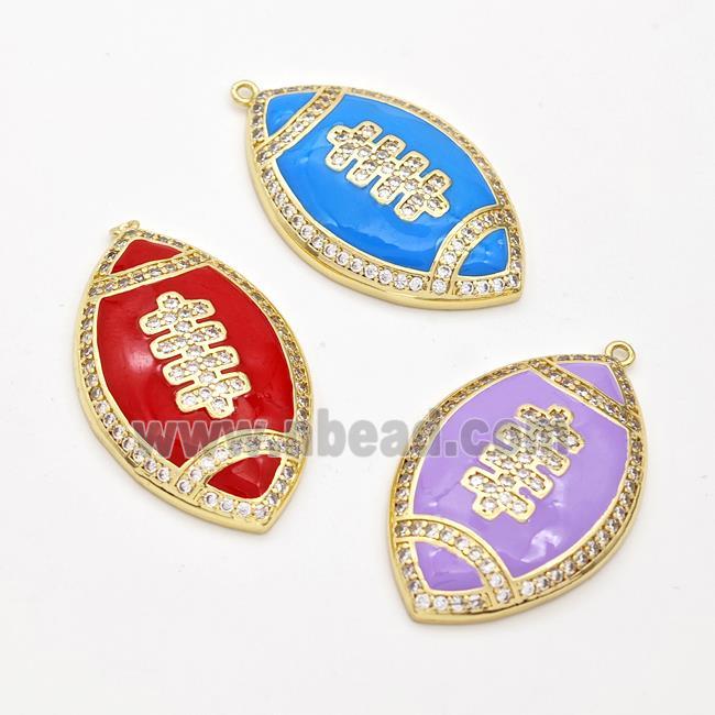 American Football Charms Copper Rugby Pendant Pave Zirconia Enamel Sport Gold Plated Mixed