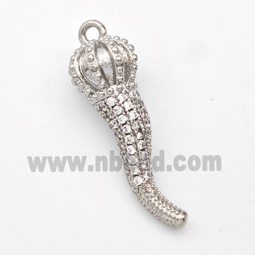 Copper Chili Pendant Micro Pave Zirconia Capsicum Platinum Plated