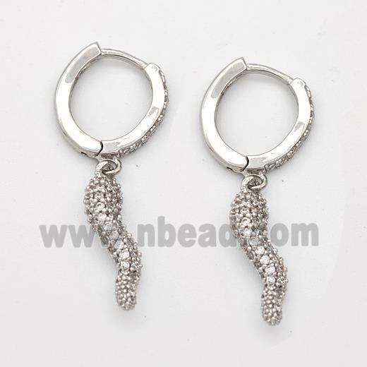 Copper Chili Hoop Earrings Pave Zirconia Capsicum Platinum Plated