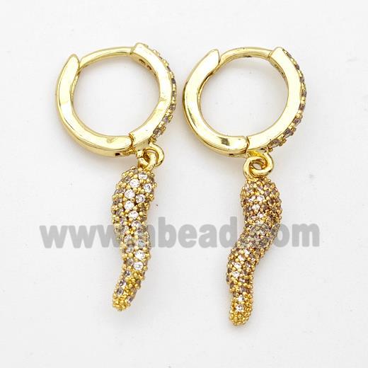 Copper Chili Hoop Earrings Pave Zirconia Capsicum Gold Plated