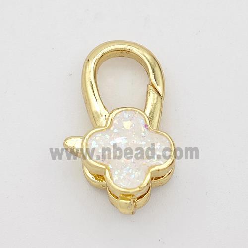 Copper Lobster Clasp Pave Fire Opal Clover 18K Gold Plated