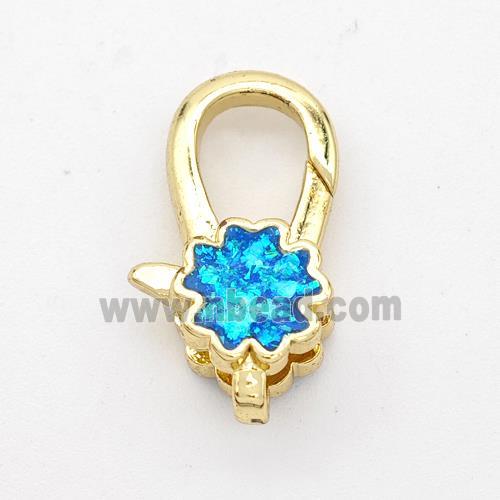 Copper Lobster Clasp Pave Blue Fire Opal 18K Gold Plated