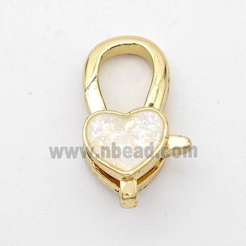 Copper Lobster Clasp Pave White Fire Opal Heart 18K Gold Plated