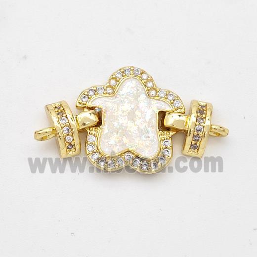 Copper Connector Pave White Fire Opal Zirconia Flower 18K Gold Plated