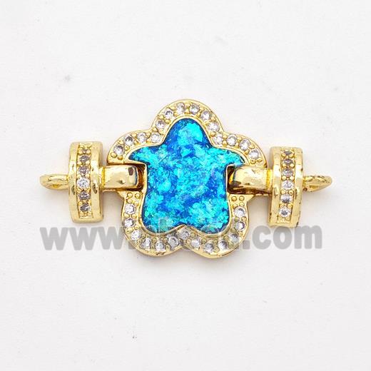 Copper Connector Pave Blue Fire Opal Zirconia Flower 18K Gold Plated