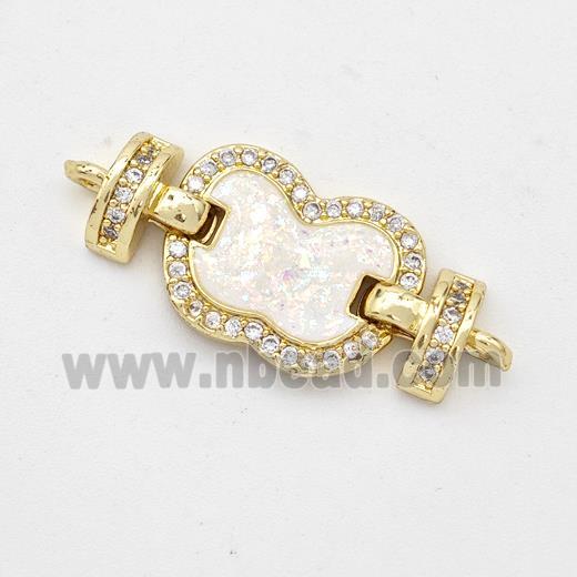 Copper Connector Pave White Fire Opal Zirconia Apple 18K Gold Plated