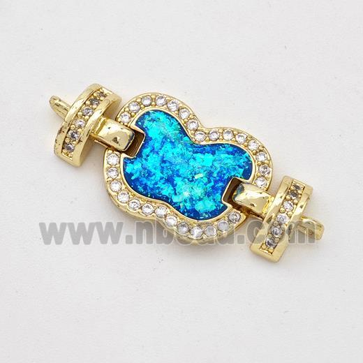 Copper Connector Pave Blue Fire Opal Zirconia Apple 18K Gold Plated