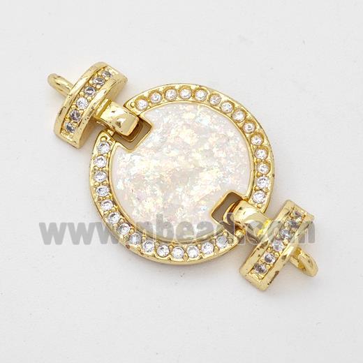 Copper Connector Pave White Fire Opal Zirconia Circle 18K Gold Plated