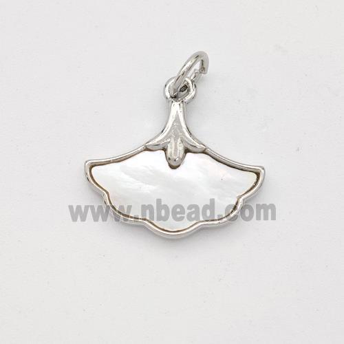 Copper Ginkgo-Leaf Pendant Pave Shell Platinum Plated