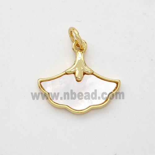 Copper Ginkgo-Leaf Pendant Pave Shell 18K Gold Plated