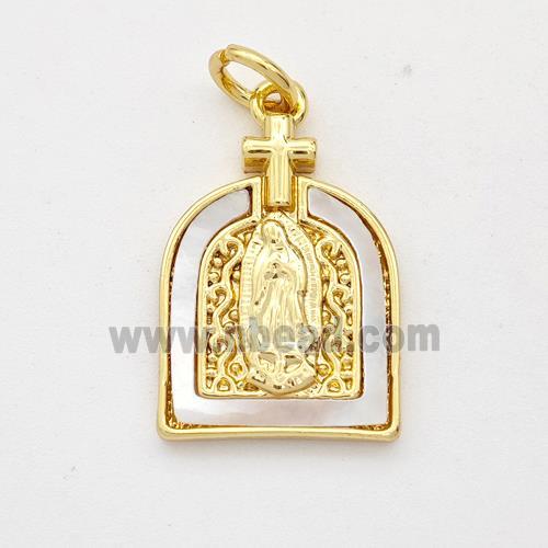 Virgin Mary Charms Copper Pendant Pave Shell Gold Plated