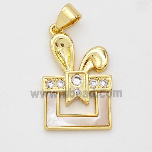 Copper Box Pendant Pave Shell Zirconia Rabbit Ear 18K Gold Plated