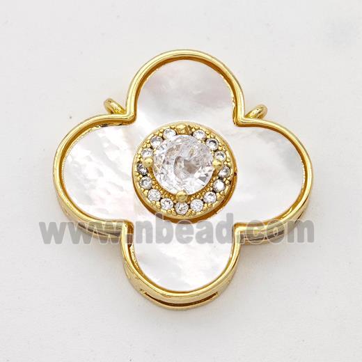 Copper Clover Pendant Pave Shell Zirconia 2loops 18K Gold Plated