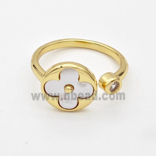 Copper Clover Rings Pave Shell 18K Gold Plated