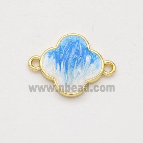 Copper Clover Connector Blue Painted 18K Gold Plated