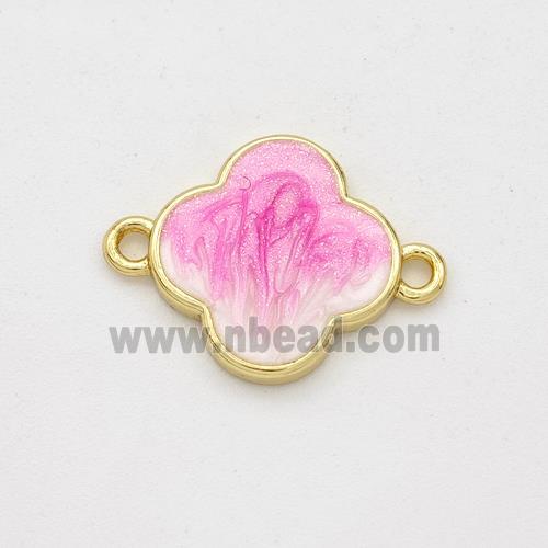 Copper Clover Connector Pink Painted 18K Gold Plated