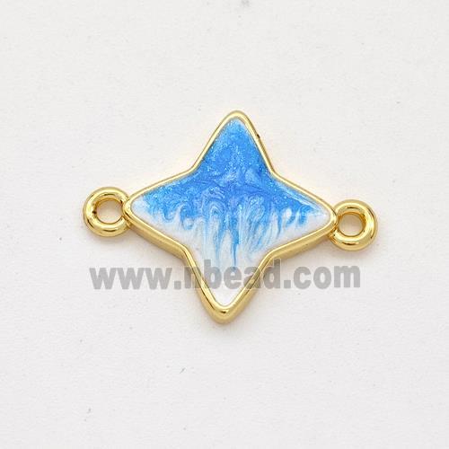 Copper Star Connector Blue Painted 18K Gold Plated